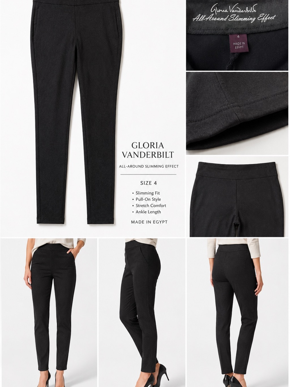 Gloria Vanderbilt Cigarette Leg Pants Charcoal Stretch Pull On Size 4